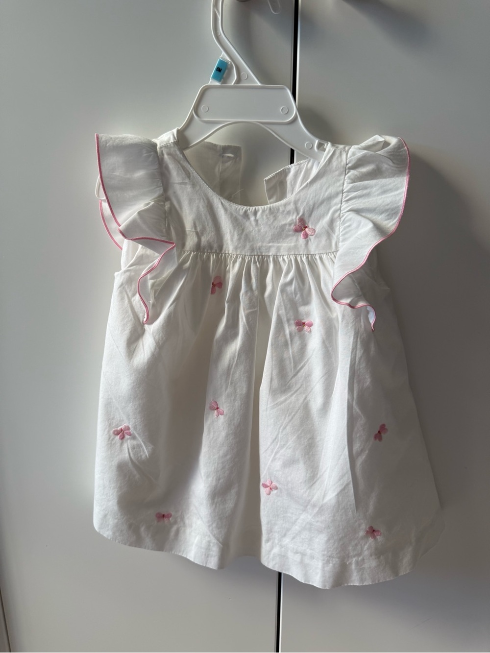 Jacadi White Dress with Pink Trim and Embroidery